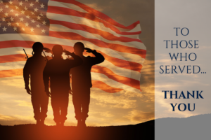 Three Veterans saluting to American flag