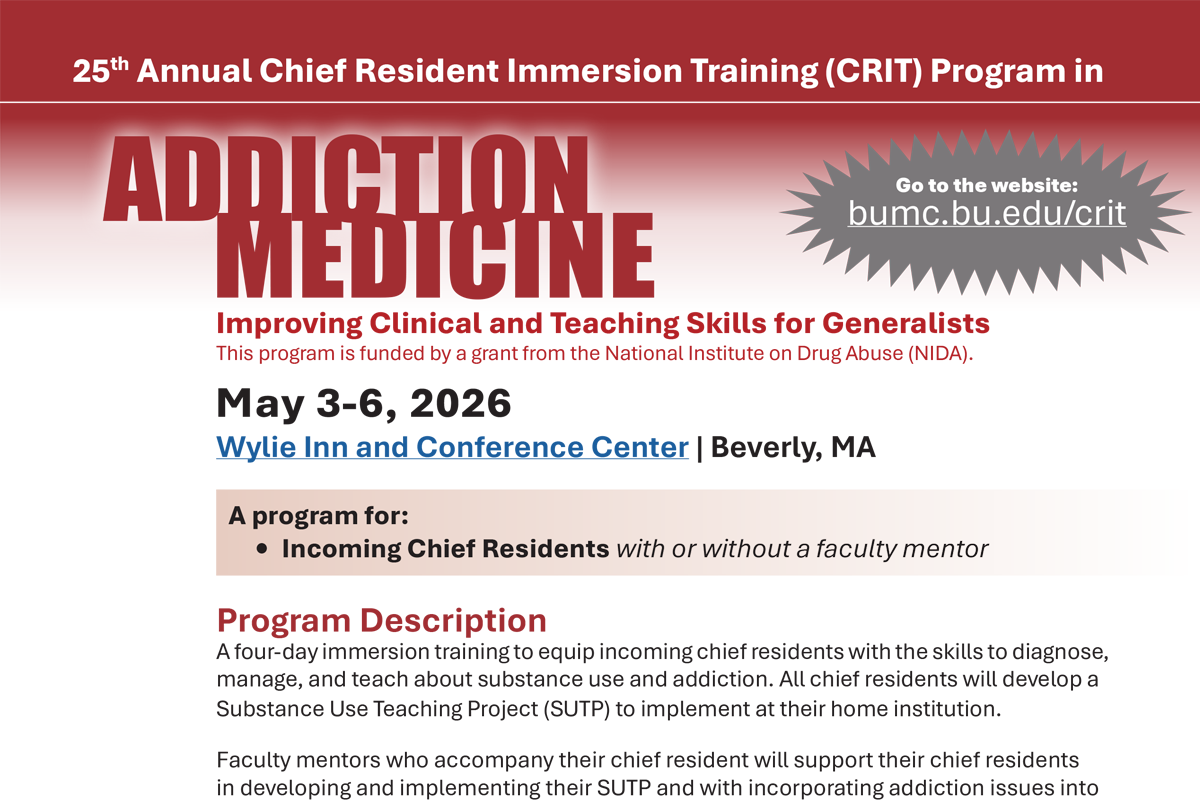 25th Annual Chief Resident Immersion Training (CRIT) Program in Addiction Medicine