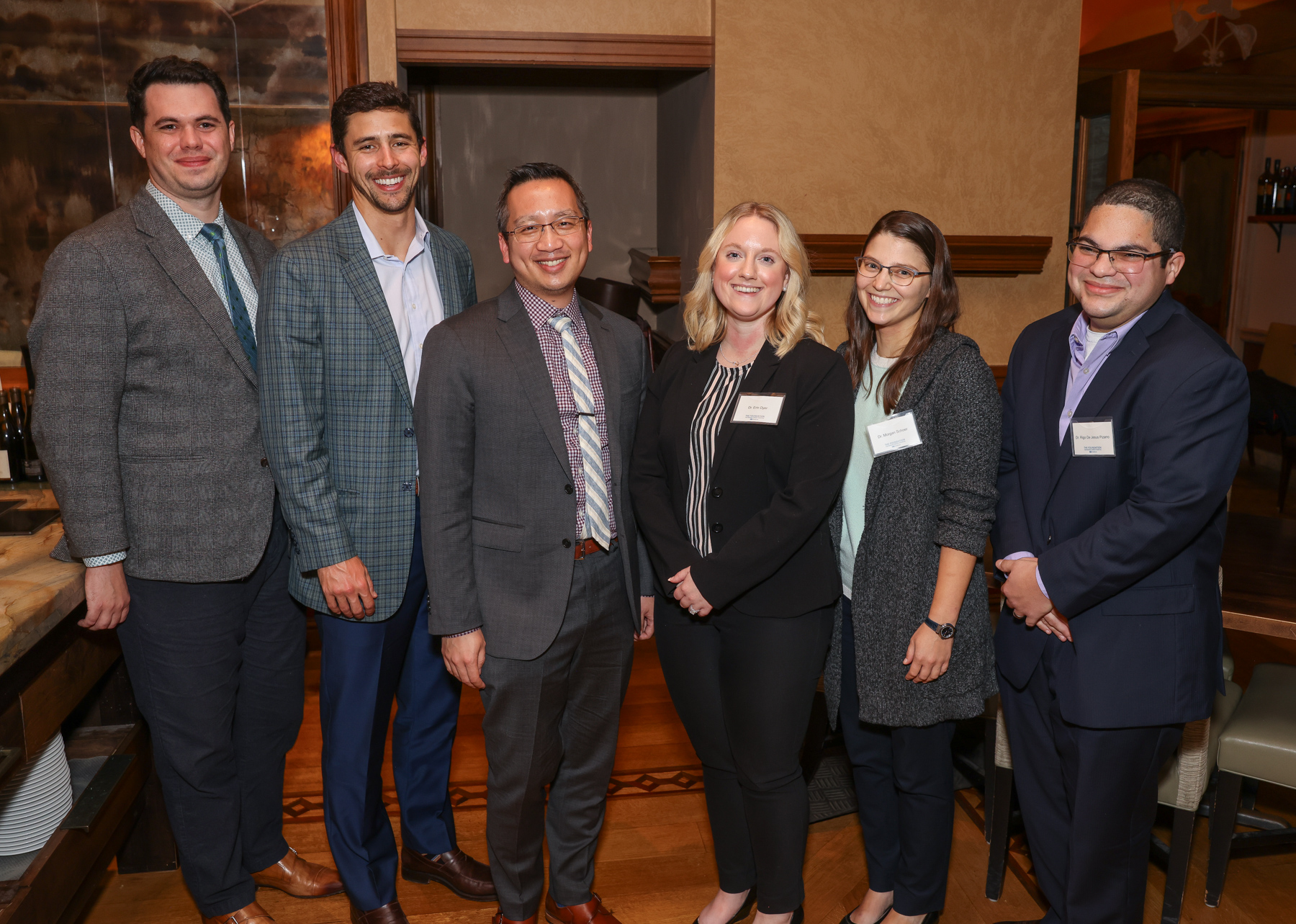 The awardees are pictured from left to right: Joshua Siner, MD, Walter Schiffer, MD, Intelly Lee, MD, Erin Dyer, MD, Morgan Schoer, MD, Rigo De Jesus Pizarro, MD